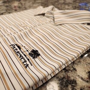 Straight Down Palencia Men's L Striped Polo Shirt - Tan, White And Blue